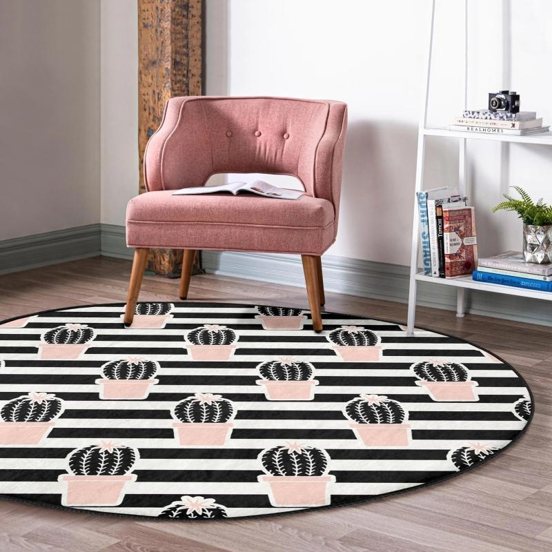 

Deymend Черный Полосатый Кактус Шаблон Цифровая Печатная Кухня Моющийся Нескользящий Круглый Ковер