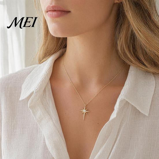 Elegant Star Charm Mini Eight-Pointed Necklace for Women, Rhinestone Gold Pendant Necklace, Chain Statement Jewelry Gift Her