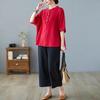 Plus Size Cotton Linen Chic Casual Sports Suit with Five-Point Sleeves