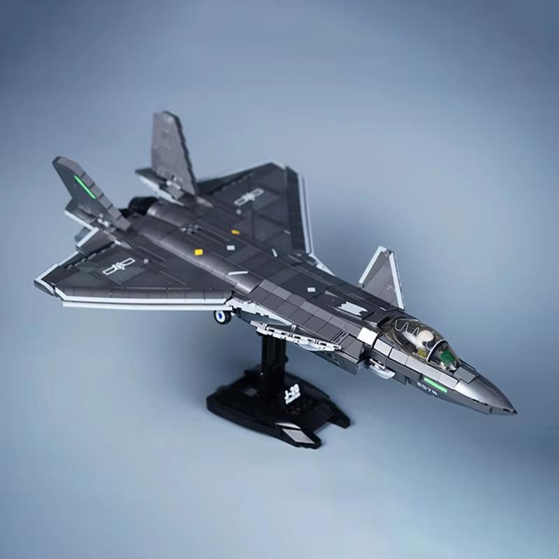 1007 Pièces Haute Norme Force Supérieure dans les Airs J-20 Grande Taille Capacité de Discrétion Élevée Haute Norme Avion de Combat Kit d'Assemblage Construction
