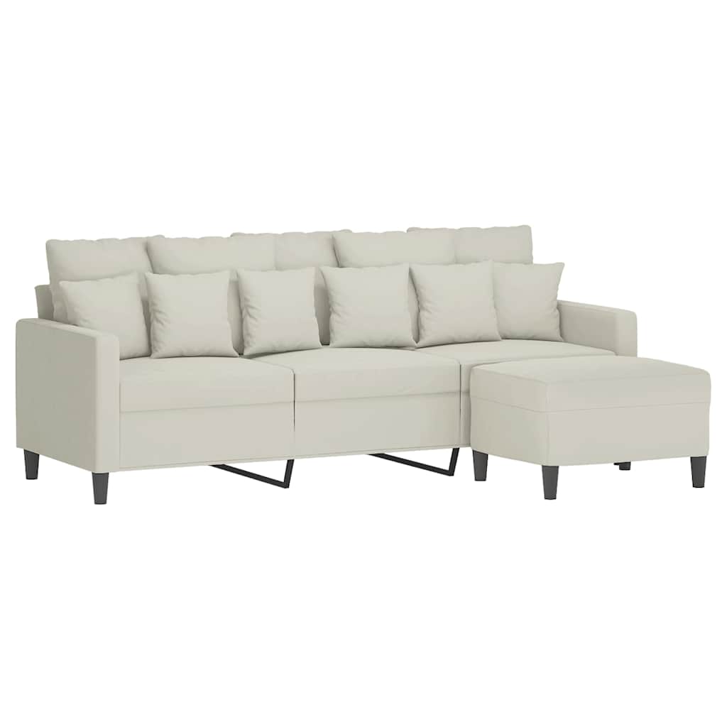 3 Seater Sofa with Footstool Cream 180 cm Velvet