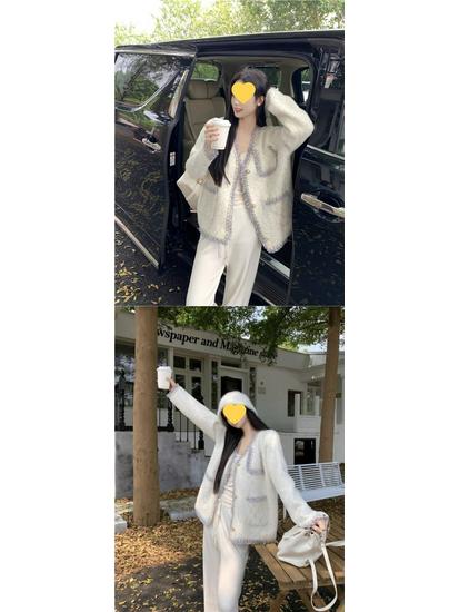 Women's Soft Fluffy Knit Long Sleeve Cardigan - French Style, Autumn Loose Collar