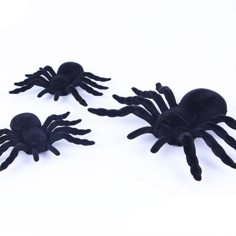 Flocking Plastic Halloween Spiders Set of 2/1 Eerie Crawly Decors Realistic Spiders Decorations for Party Supplies