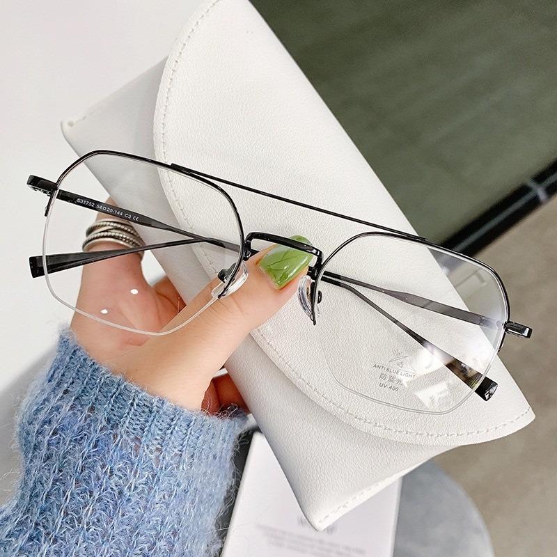 Business Rectangular Half Frame Glasses Pochromic Anti Radiation Eyewear