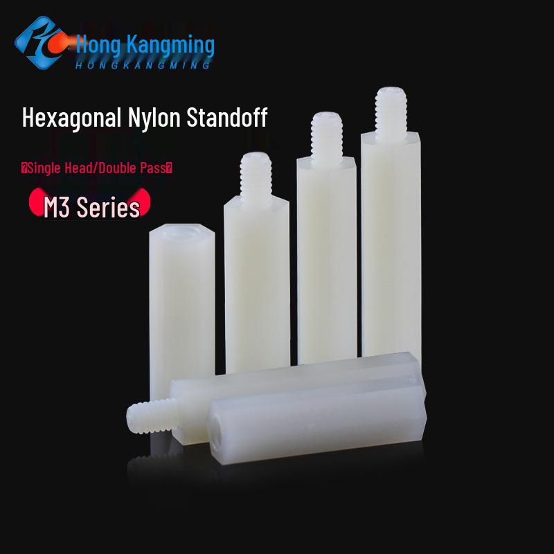 Distanziale Esagonale in Nylon per Schede Elettroniche, Bianco, M2.5-M4, Testa Singola, Passante Doppio, Isolamento in Plastica.