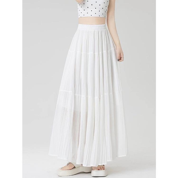 Elegant Purple Chiffon Pleated Half Skirt for Women, Summer High Waist Slim A-line Umbrella Long Swing Skirt