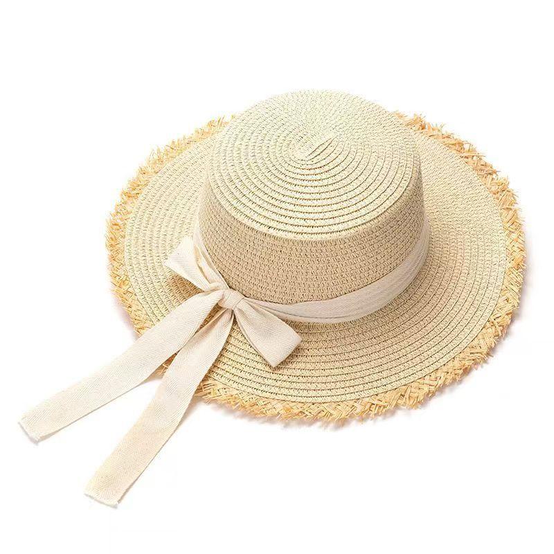 French Lace Bow Straw Hat Women's Summer Big Brim Sunshade Sunscreen Hat Seaside Beach Vacation Sun Hat