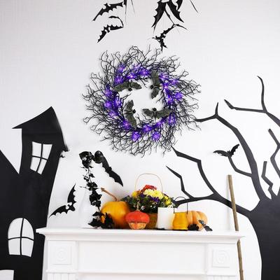 Halloween Branch Wreath Artificial Black Twig Wreath Decoration Halloween Party Gothic Branch Props For Wall Window Porch Tree