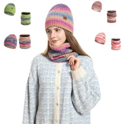 Women's Warm Wool Hat Knitted Velvet Thickened Adult Hat Scarf Two-piece Set