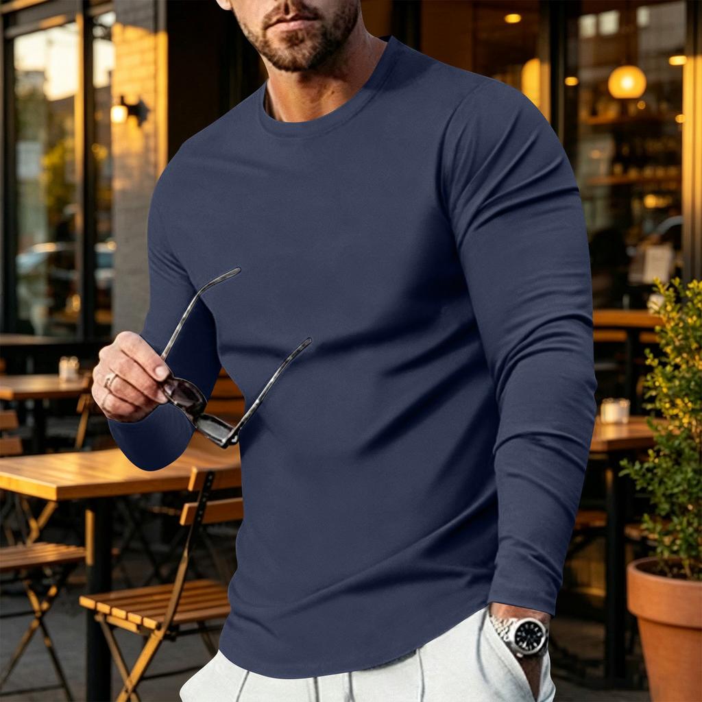 T-shirt da uomo a maniche lunghe con scollo a contrasto, maglia intima basic per l'uso quotidiano