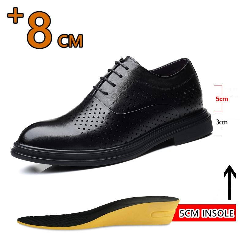 Breathable Summer Elevator Shoes Men Dress Shoes 3/6/8cm Men Formal Shoes Classic Business Hollow Men Oxfords Footwear Suit Shoe