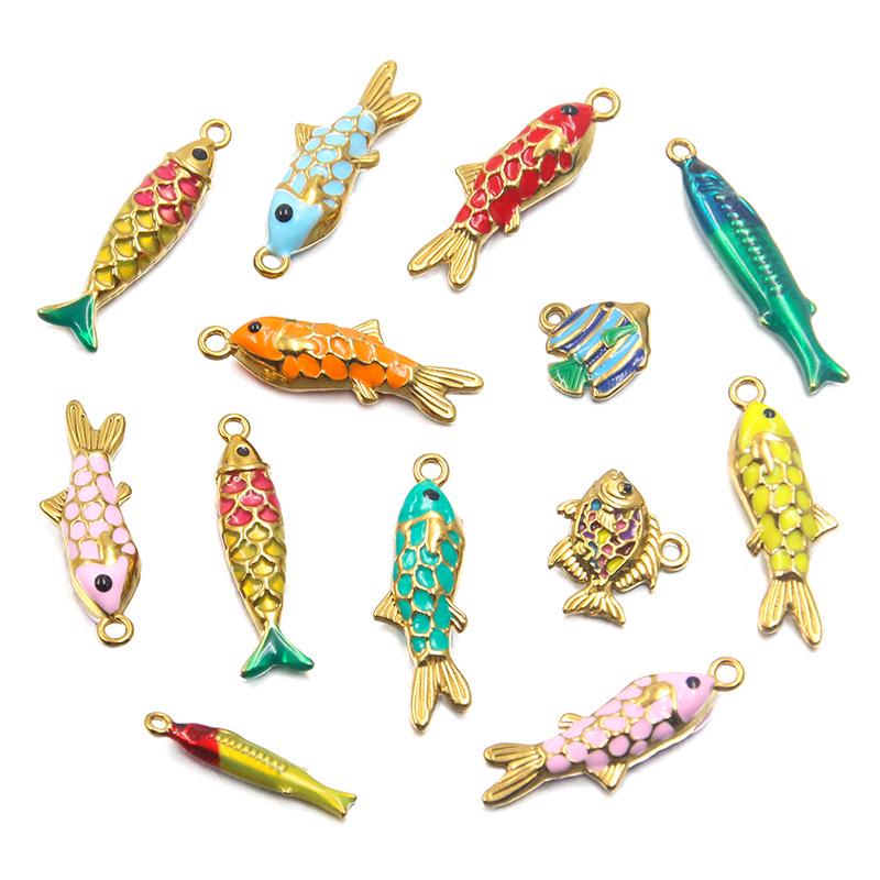Ocean Style Colorful Enamel Koi Fish Stainless Steel Pendants for DIY Necklace and Bracelet Charms