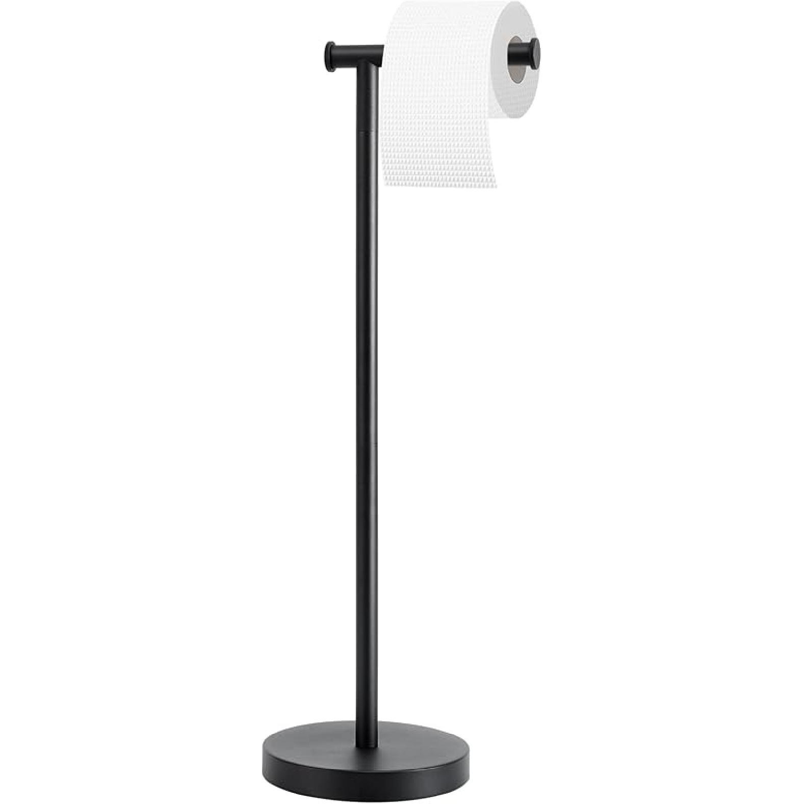 Toilet Paper Holder Stand, Toilet Paper Holder Free Standing with Stable Weighted Base, Rustproof Toilet Paper Stand Black, Large Capacity Free матовый черный