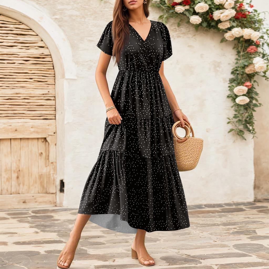 Dámské splývavé šaty Dámské letní šaty Ležérní maxi šaty s krátkým rukávem Formální maxi šaty
