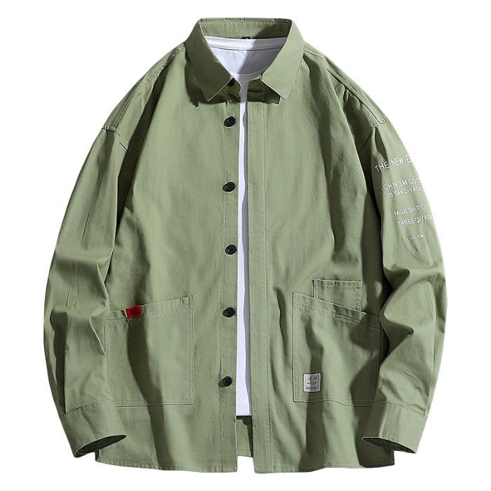 New Spring and Summer Men's Work Jacket Versatile Casual Hong Kong Style Loose Long-sleeved Shirt Jacket