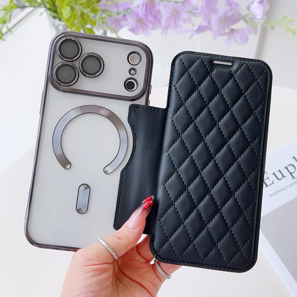 Flip Cover Vergoldet Transparent Magnetisch Faltbar Leder Geldbörse Hülle Für iPhone 17 16 15 14 13 12 11 Pro Max Steckplatz Karten Tasche Halter Abdeckung
