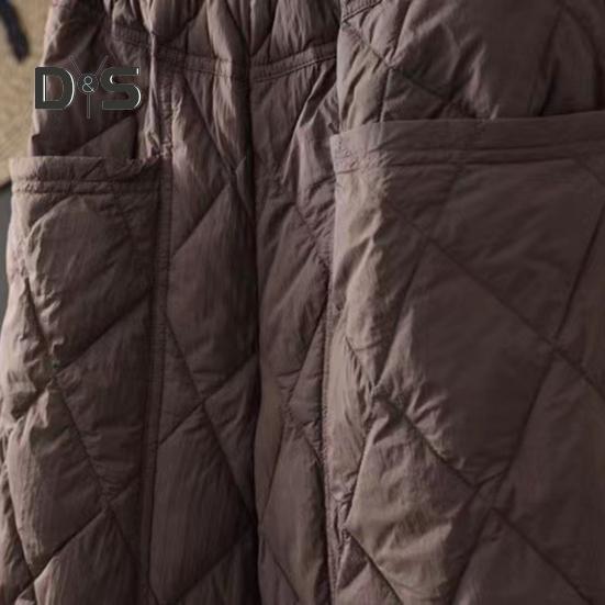 Damskie spodnie zimowe W pasie Wyściełane grube, jednokolorowe Luźne, miękkie, ciepłe kieszenie Rombowa tekstura Retro Casual Do kostek Damskie spodnie jesienne