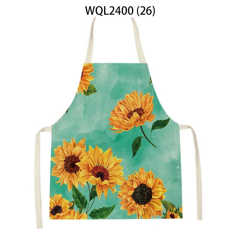 Flower Printed Sleeveless Kitchen Aprons for Women Colorful Pattern Pinafore Home Cooking Baking Waist Bib Kitchen Accessories