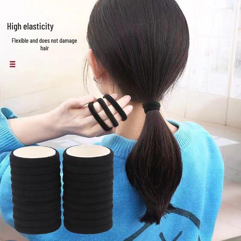 4cm Black Elastic Seamless Hair Ring - Korean Style Rubber Band for Women