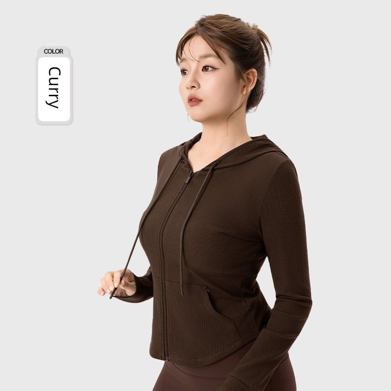 

Lu Same Style Yoga Clothing Top Female Plus Size Ladies Fall and Winter Outer Wear Drawstring plus Size Waist Trimming Yoga Long Sleeves Workout Top Curry color XXXL