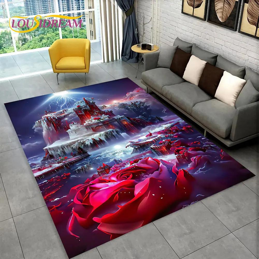3D Beautiful Dream Magic Castle Scenic Area Rug,Carpet Rug for Living Room Bedroom Sofa Doormat Kitchen Decor Non-slip Floor Mat