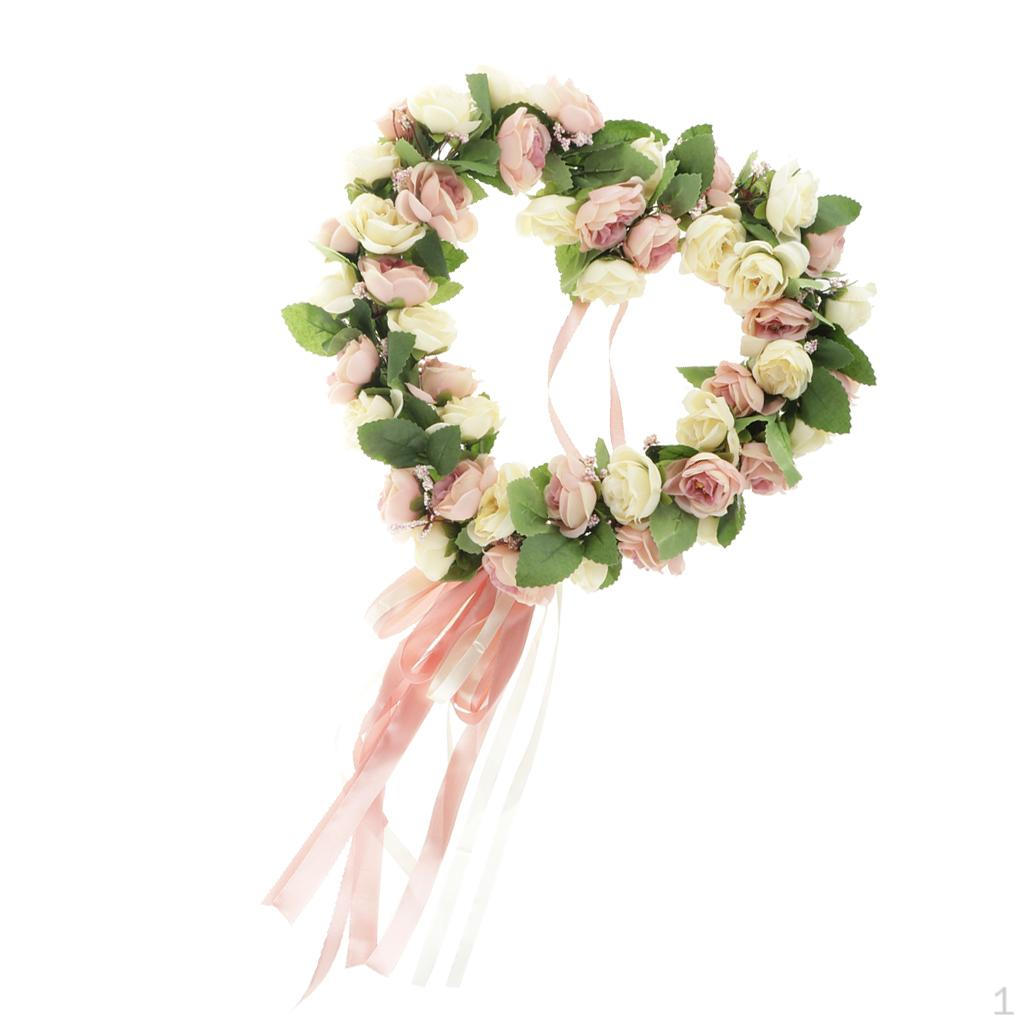 Shape Artificial Floral Wreath Garland with Ribbon