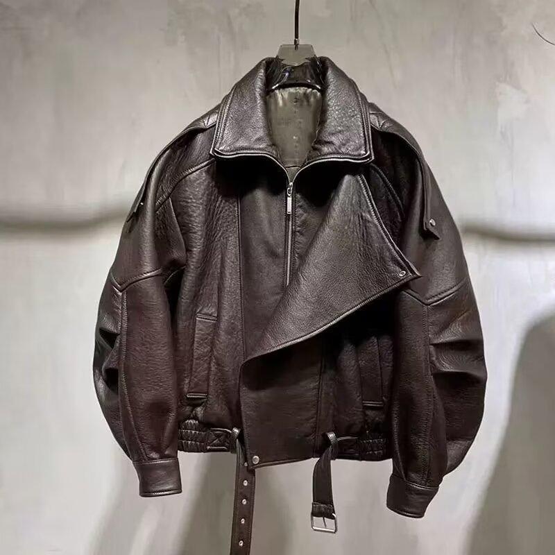 

Мужская мотоциклетная куртка из искусственной кожи в стиле ретро, повышенной прочности, осенний стиль, крутой и модный дизайн 3XL коричневый