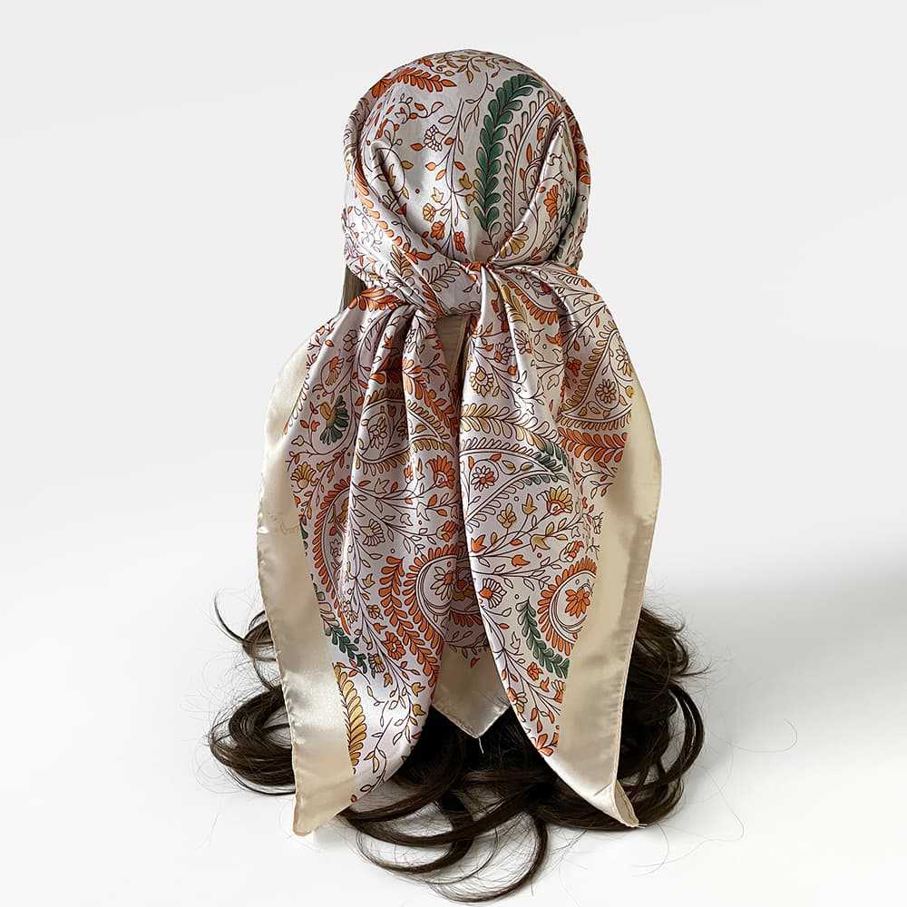 New 90-colour Satin Paisley and Cashew Flower Print Square Scarf, Headscarf or Decorative Scarf