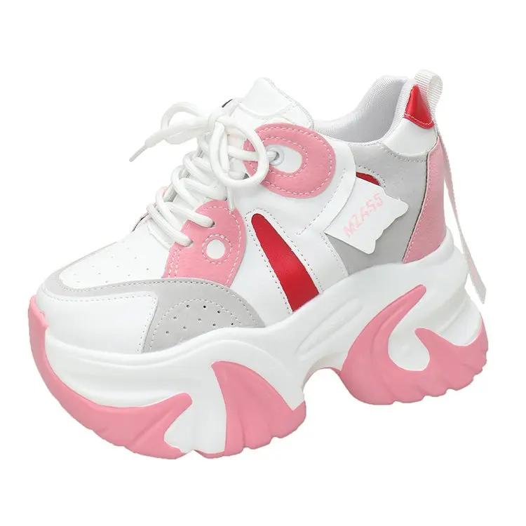 Fashion Women Platform Sneaker Breathable Mesh Shoes 2025 New Spring Chunky Sneakers Wedges Hidden Heels Hollow Leisure Shoes for Woman
