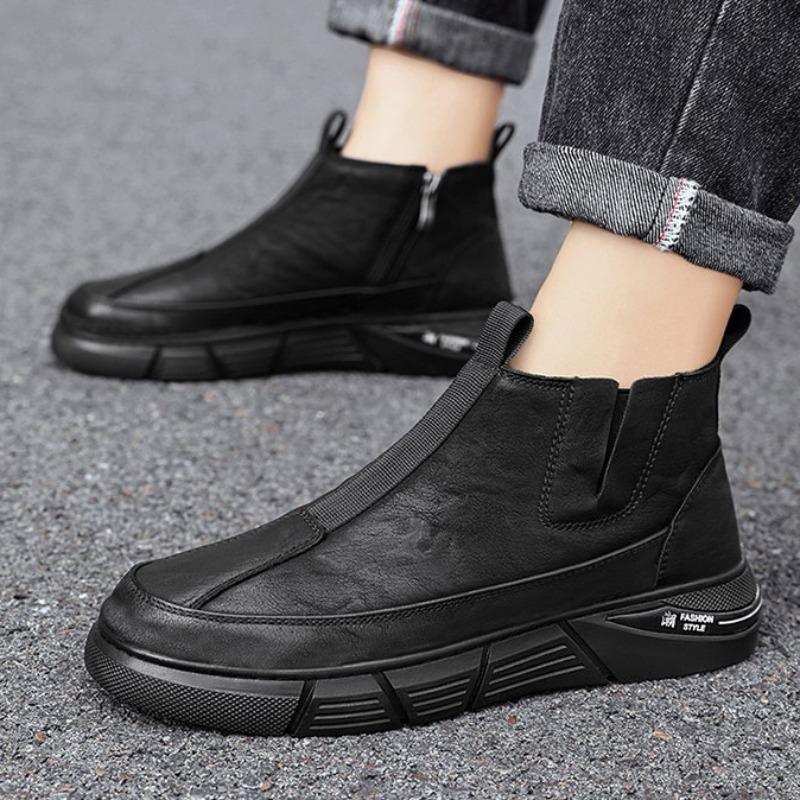 Classic Men's Ankle Boots Fashion Motorcycle Waterproof Zipper Leather Shoes Chelsea British Business Tooling Boots Spring Botas