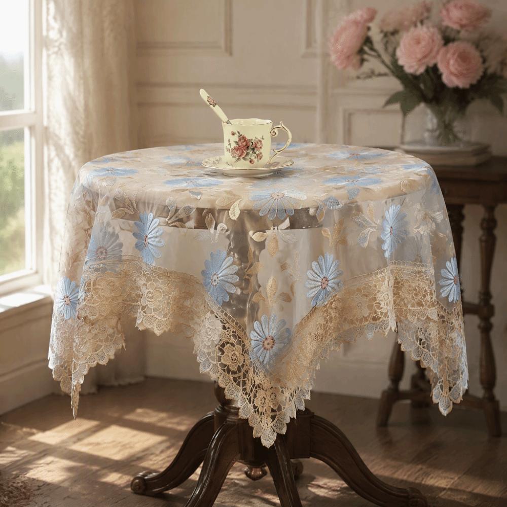 Durable Yarn Cloth Table Cloth Square Shape Pastoral Style Table Cover Fresh Design Lace Trim Desk Cover Dining Table