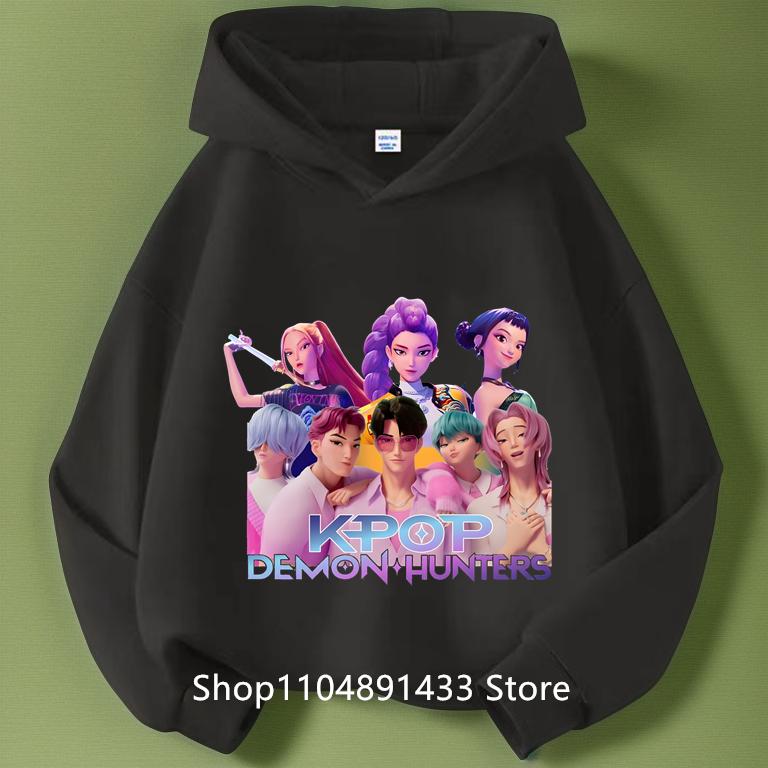 Kpop Dämonenjäger Kinder Logo Merch Hoodies Mädchen Jungen Sportliches Sweatshirt Langarm Lässiger Pullover ohne Kordelzug Hoodie
