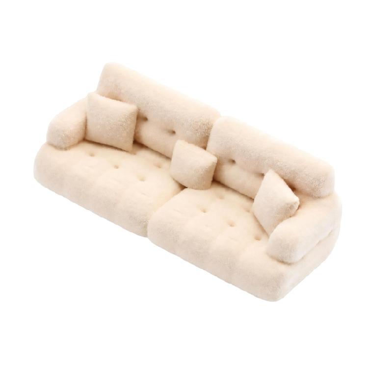 Doll House Decoration Miniature Couch Model with Flocking Texture for Small Scale Living Room Styling, Corner Display and Photo Props Use