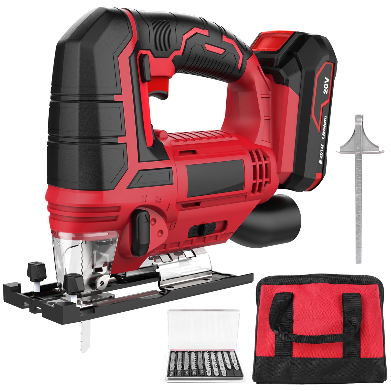 

Jig Saw 20V Cordless Jigsaw for Woodworking with 4 Orbital Settings Travel Frequency 2700SPMCelsiusmin 10-Piece T-shank Blade Set 2.0 Ah Battery Fast