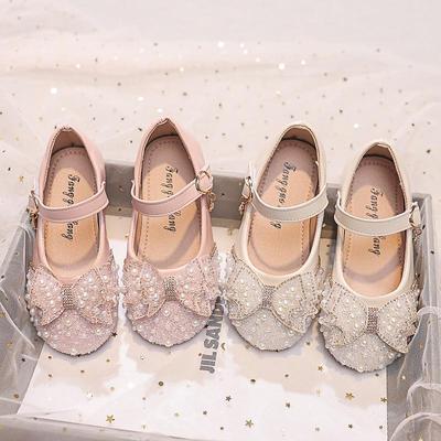 Frühling 2025 Mädchen Perlen-Schleife Prinzessin Schuhe - Stilvolle Weichsohle Freizeit-Schuhe