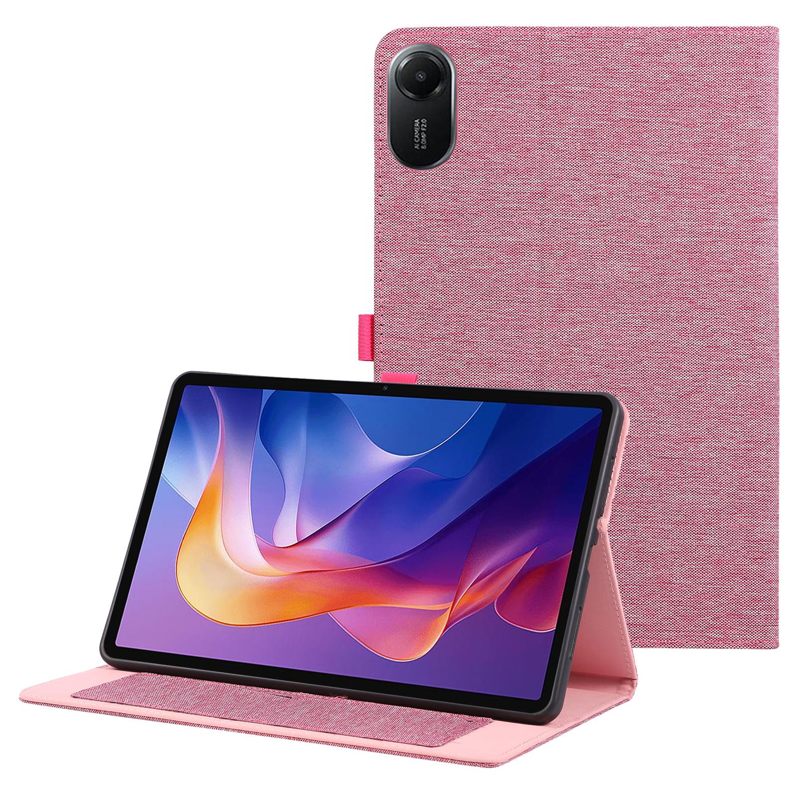 

For Xiaomi Redmi Pad 2 Case with Stand Card Holder Cloth Texture Leather Tablet Cover Pink