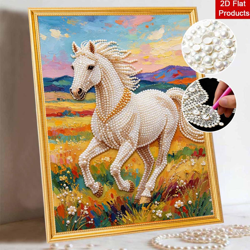 Majestic Horse Pearl Kit 5D DIY Round Rhinestone Art for Adults Relaxing Handmade Wall Decor Holiday Gift Frameless