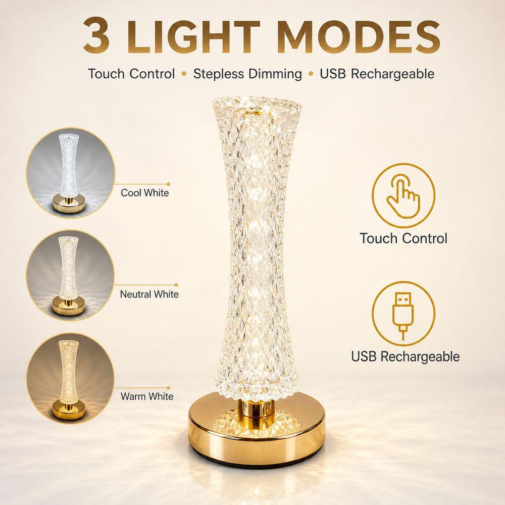 Touch Control Crystal Table Lamp Three Color Lighting LED Table Lamp LED Night Light Birthday Gift