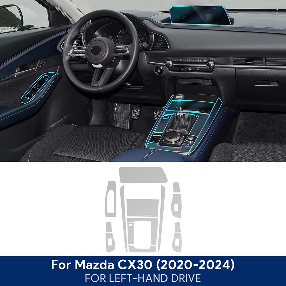 Pro Mazda CX30 2020-2024, středová konzola, panel převodovky, navigační obrazovka, vnitřní ochranná fólie TPU, odolná proti poškrábání, oprava LHD