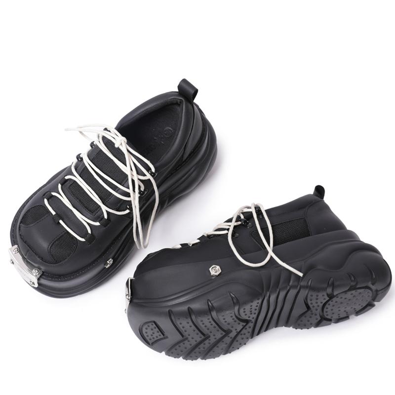 Fashion Luxury Designer Punk Style Women Pumps Chunky High Heel Platform Metal Decoration Casual Leather Single Shoes Retro Spice Girl