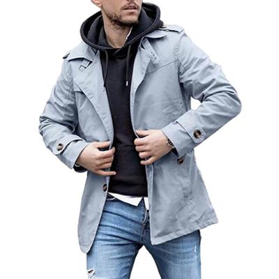 Pánský podzimní kabát Klopa Středně dlouhý trenčkot Jednobarevné Volné Větruodolné Dekor na knoflíky Ležérní Streetwear Jednořadá Pánská jarní bunda