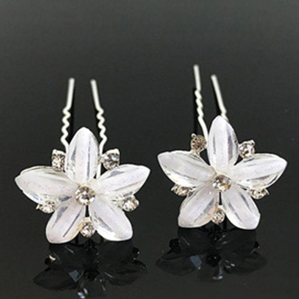 5Pcs Fashion Bridal U-shaped Rhinestone Pearl Flower Hairpin Metal Hair Barrette Rhinestone Hair Clip Crystal Flower Hair Fork