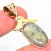 Natural Prehnite Gemstone Two Tone 925 Solid Sterling Silver Pendant 1.75'' m4g81