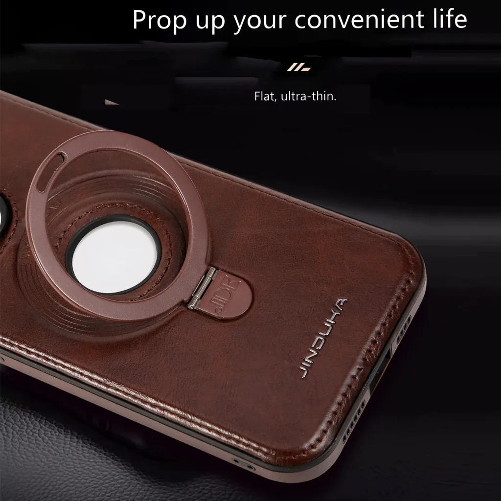 Luxusní neviditelný držák na prsten Stojan Magnetické kožené pouzdro pro iPhone 15 Pro Max 14 Pro 14 Plus 13 12 11 Pro Magsafe Pevný kryt