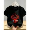 Europäische Größen Kinder-T-Shirt Lebendig und Trendig Flammen-Thema Kreativer Blockdruck, Dynamische Energie und Streetstyle Ausstrahlend. Baumwollstoff, Atmungsaktiv