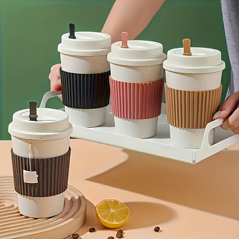 Kapaklı ve Kılıflı Tek Kullanımlık Olmayan Kahve Kupası, Dış Mekan Kamp ve Ev Kullanımı İçin Plastik Taşınabilir Sızdırmaz Seyahat Kupası - Aile Tavsiyeli
