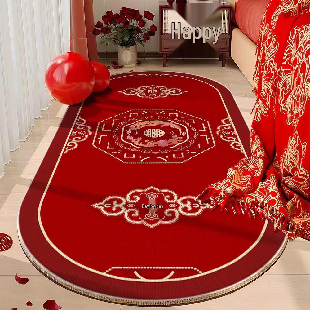 Newlywed Bedroom Crystal Velvet Rug: Red Carpet, Coffee Table & Bedside Mat, Dirt-Resistant