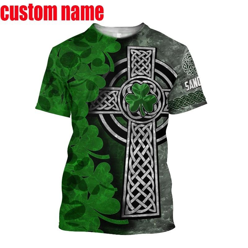 Summer New Printed Irish Celtic Men's and Women's T-shirt, Custom Name Short Sleeve Unisex Shirt, Harajuku Large Casual Sty