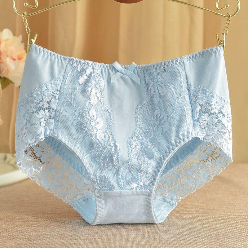 

Хлопковое нижнее белье средней посадки, женское сексуальное кружевное нижнее белье без следов с высокой талией, большие красные брюки в форме сердца, весна и осень 2XL светло-синий