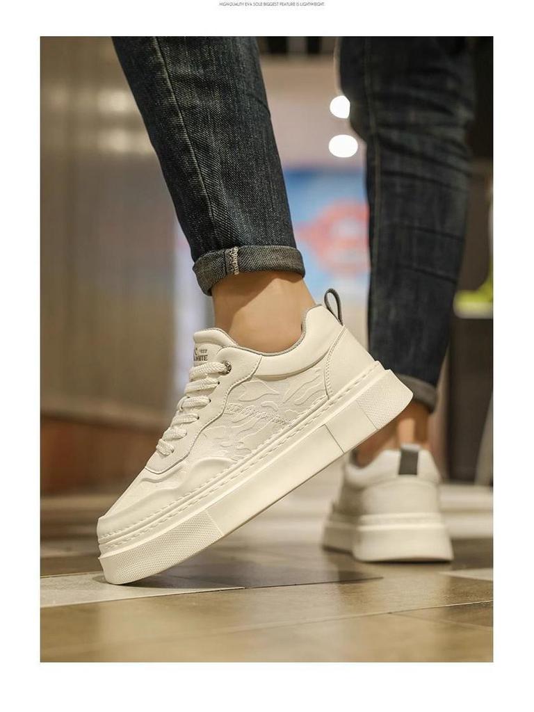 Beige Embossed Men's Breathable Thick-Soled Casual Trendy Board Shoes